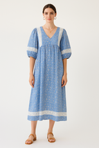 Women&#39;s Boho V-neck Puff Sleeve Paisley Print Empire-Waist Cotton Dress ... - $49.99