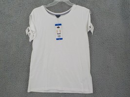 Nautica Womens 100% Cotton Shirt Sz L Bright White Tie Sleeve Logo Nwd - £6.36 GBP