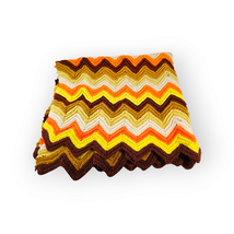 Crocheted Throw Lap Blanket 38 x 43 Vintage Retro Zig Zag Browns Orange - $19.78