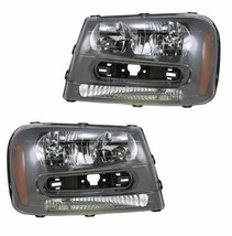 LH &amp;RH Headlight Set w/Full Width Grille For 2002-2009 Chevrolet Trailblazer EXT - £108.28 GBP