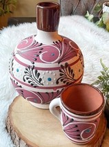 Tonala Mexican Folk Art Clay Pottery 2 pc Handmade Water Jug Decanter &amp; ... - $59.30 CAD