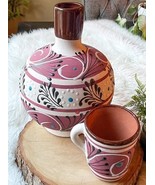 Tonala Mexican Folk Art Clay Pottery 2 pc Handmade Water Jug Decanter &amp; ... - $815.04 MXN