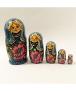 5 Piece Nesting Dolls Hand Painted Wood Woman Flowers Vintage Collectible 7.5" - $40.00