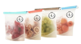 Set of 4 Reusable Silicone Food Storage Bags, 2 Large and 2 Medium Eco-Friendly - £15.69 GBP