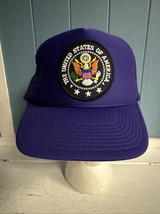 Vtg 90s The United States of America Spell Out Patch Trucker Hat Purple - £19.13 GBP