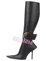 Tyle new women knee stilettos boots sexy boots pointed toe party shoes ankle big buckle thumb200