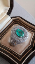 Pure 925 Silver Columbian Emerald &amp; Round Pave CZ 2.3TCW Wedding Engagement Ring - $746.80