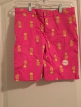 Faded Glory Girls Pink &amp; Gold Pineapple Print Shorts Zip &amp; Button Size 14  - $37.62