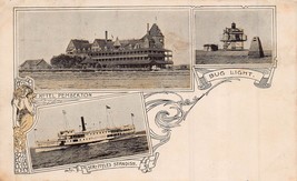 Ma~Hotel PEMBERTON-BUG LIGHTHOUSE-STEAMER Ship Myles STANDISH~1900s Postcard - £4.86 GBP