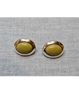 Vintage Silver Tone Oval Shape/Olive Stone Replica Earrings - £7.45 GBP