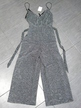 Women&#39;s H&amp;M Divided Jumpsuit Black Silver Sparkle Retro Party Disco Sz S Small - £45.06 GBP