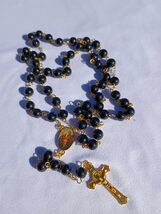 Starry Night – 8mm Shimmer Black Glass Rosary with Gold Crucifix  A36 - $29.69
