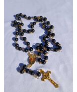 Starry Night – 8mm Shimmer Black Glass Rosary with Gold Crucifix  A36 - $29.69