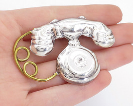 MEXICO 925 Sterling Silver - Vintage Old Fashioned Telephone Brooch Pin - BP2742 - £51.58 GBP