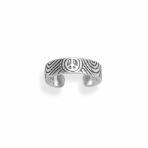 Oxidized &quot;Peace Sign&quot; Toe Ring Adjustable Knuckle Finger Foot Wrap 14K White GP - £48.10 GBP