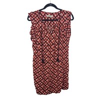 Ann Taylor Loft Dress Womens Medium Red Floral Midi Cap Sleeve V Neck - £13.45 GBP