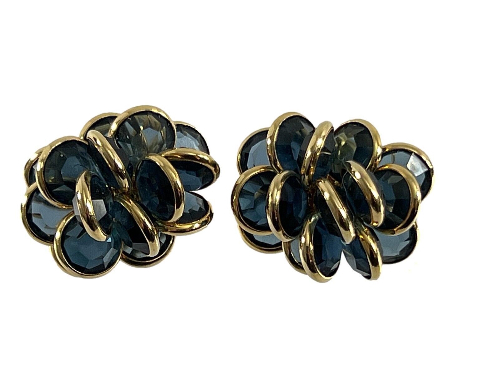 Primary image for Vintage Neiman Marcus Clip On Earrings Blue Gold Tone Swarovski Crystal Cluster