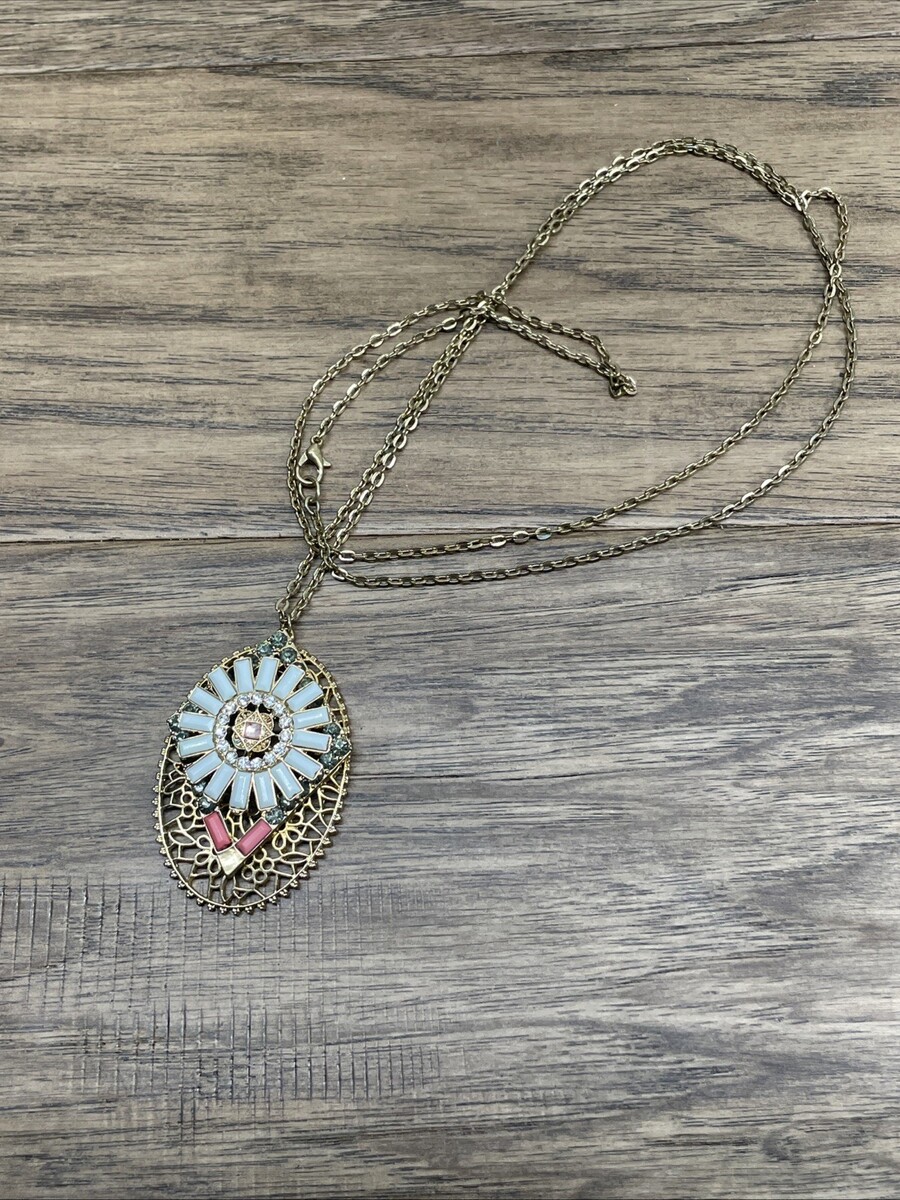 The Limited Signed Gold Tone Rhinestone Necklace 38&quot; Chain KG JD - $9.89