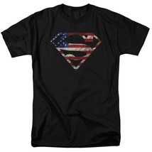 Superman Classic Logo American Flag Men&#39;s T-shirt Black - £25.56 GBP+