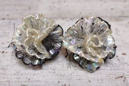 Vintage Iridescent Ribbon Ruffled Woven Plastic Lace Screw Back Earrings... - £12.84 GBP