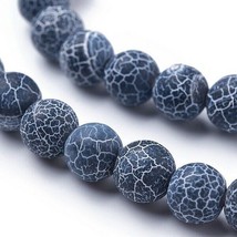 10 Dragon Vein Agate Gemstone Beads Striped Dark Blue Frosted Jewelry Supplies - £5.39 GBP