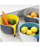 Mixing Bowl Set Of 2 Food Vegetable Strainer Colander Washing Basket W/ ... - $20.80 CAD