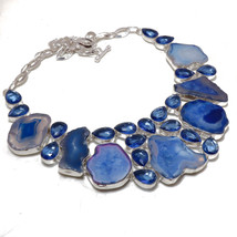 Blue Botswana Agate Tanzanite Quartz Gemstone Necklace Jewelry 18&quot; SA 5028 - £12.58 GBP