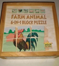Wild Republic Farm Animal 6 in 1 Wood  Block Puzzle  Used - $8.00