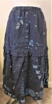 Johnny Was Nico Ruffle Embroider Midi Skirt Sz- XL Gray/Blue 100% Linen - £109.61 GBP