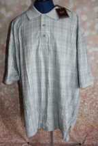 Tasso Elba Size XL Light Green Plaid Mercerized Cotton Short Sleeve Polo Shirt - £16.98 GBP