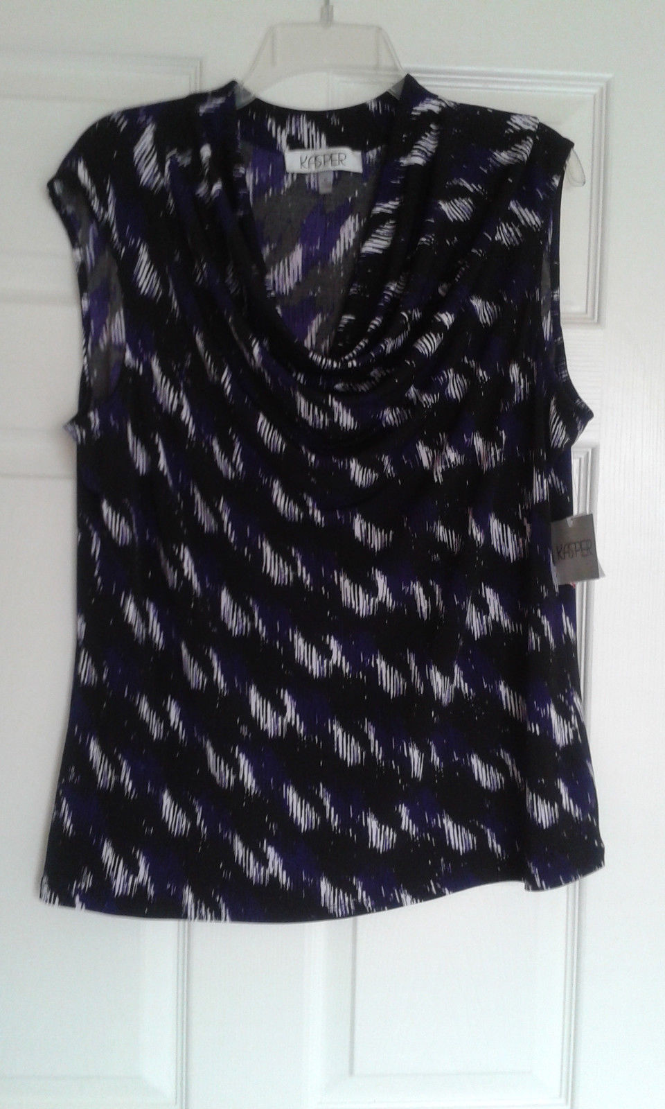 Kasper New Womens Plum Multi Geneva Houndstooth Print Drape Neck Blouse ... - $18.80
