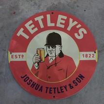 Vintage 1822 Tetley&#39;s Brewery Joshua Tetley &amp; Son Porcelain Gas And Oil Pump Sig - £93.43 GBP