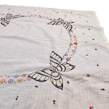 Vtg Square Floral Embroidered Table Topper Black Butterflies Daisies Col... - $23.36