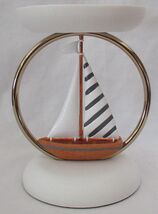 Bath &amp; Body Works Large Candle Holder 3-Wick SAILBOAT gold RING Pedestal - $75.49