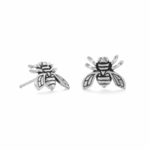 925 Sterling Silver Oxidized Buzzing Bee Stud Earrings 14K White Gold Plated - £59.94 GBP