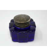 Antique Vintage Cobalt Blue Fluted Square Glass Inkwell Ink Bottle - $49.49
