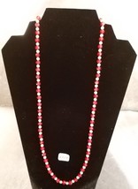 Vintage Red and Clear Beads on Stretchable Silver Necklace 26 inches - $10.99