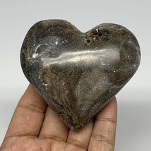 191.6g,2.8&quot;x3.2&quot;x1.1&quot; Natural Chocolate Gray Onyx Heart Polished @Morocco,B18780 - £10.10 GBP