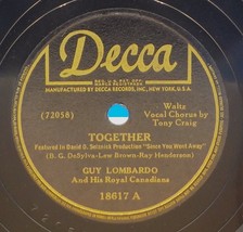 Guy Lombardo w/ Tony Craig 78 Together / Come With Me My Honey A10 - £5.44 GBP