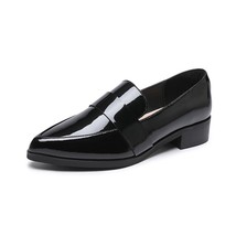ER Fashion Pointed Toe Low Heels Women&#39;s Summer Black Leather Shoes Korean Style - £79.06 GBP
