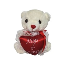 Preferred Plush Valentines Day White Teddy Bear Hugs &amp; Kisses Heart Love 6” - £17.01 GBP