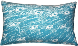 Peacock Turquoise Relief Throw Pillow 12x20, Complete with Pillow Insert - £34.06 GBP