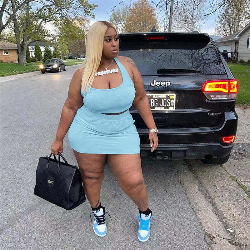 Plus Size Crop Tops and Skirt Two Piece Outfits - $35.95