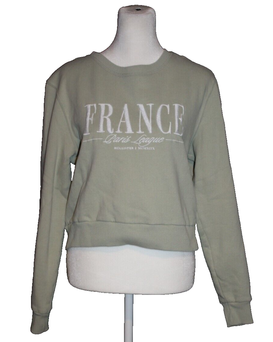Primary image for Hollister California Cropped Sweatshirt Paris France Sage Green Women's Size M