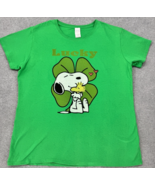 Snoopy Lucky Shamrock T Shirt Womens Green Peanuts St Patrick’s Day Tee - $17.81