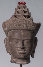 Antique Banteay Srei Style Stone Mounted Khmer Vishnu Head - 56cm / 22&quot; - £3,316.75 GBP