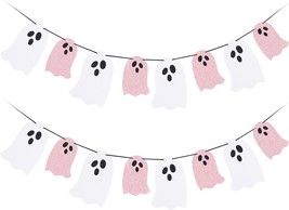 Halloween Hanging Ghost Banner White Pink Glitter Halloween Party Ghost Banner f - £24.03 GBP