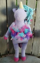 Knit Сrochet Plush Tutu Unicorn Nursery Pillow Lovey Doll Baby Purple Handmade - £40.89 GBP