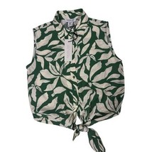  RACHEL ZOE NWT S Green White Tropical Leaf Print Tie Front Shirt - $42.52