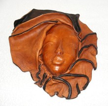 BROWN/ Black Hand Crafted African Leather Face Wall Decor Molded Mask Guc - £32.16 GBP
